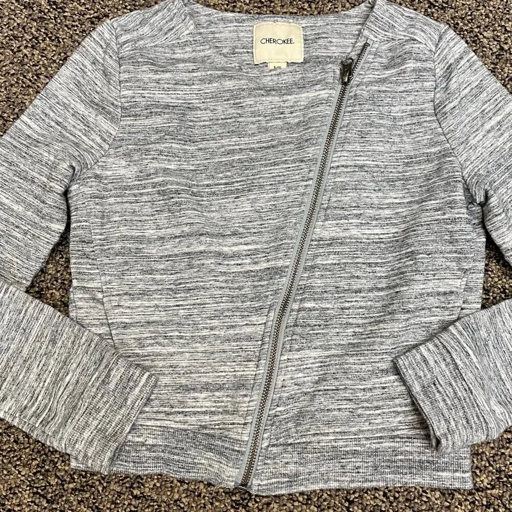 Cherokee Girls Gray Space-Dye Knit Moto Jacket - Size Large (10/12)